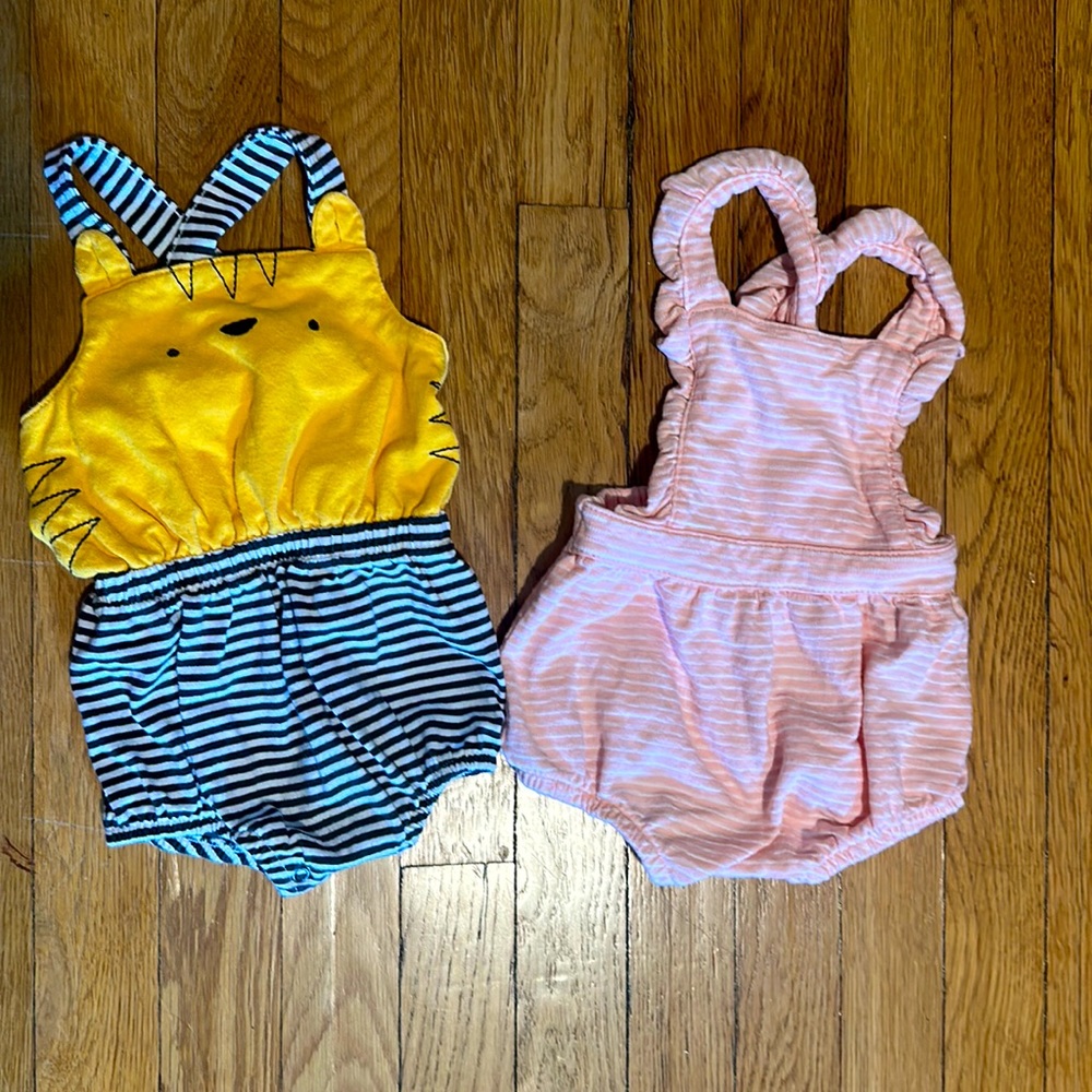 2 Cat & Jack baby girl rompers 6-9 months